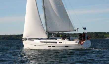 Backbord Aussenansicht unter Segeln in Schräglage der Bavaria Cruiser 46 Momo in Heiligenhafen